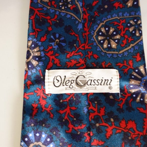Oleg Cassini Neck Tie Mens Blue Paisley Suit Party Dress Adult Flower USA - Picture 6 of 10